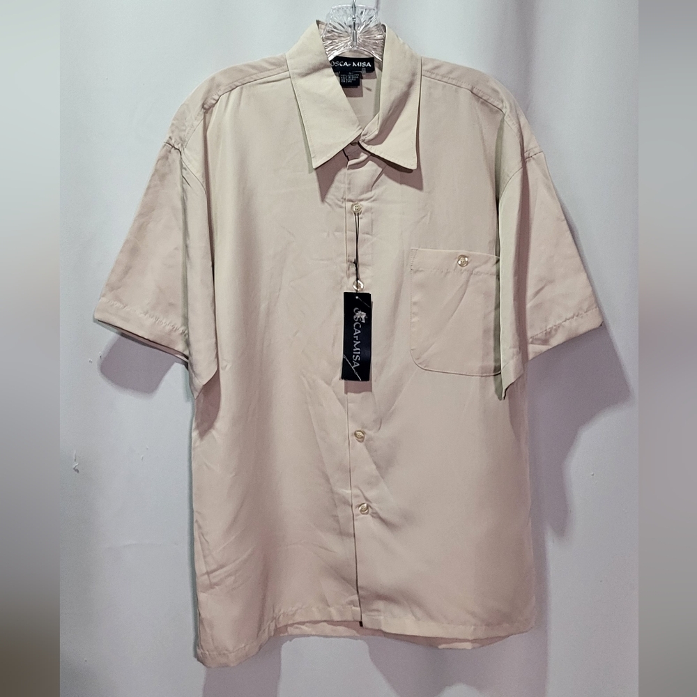 Oscar Misa Men's NWT Ivory Cream Short Sleeve Button-Up Dress Shirt Size Medium